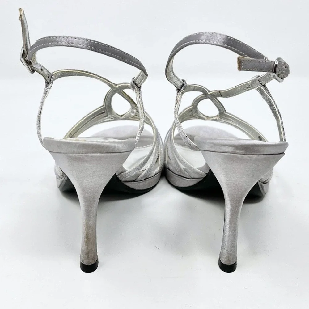 Rhinestone Bling Strappy Womens Jordy Sandal Gray Satin 7 M Prom Party Going Out
